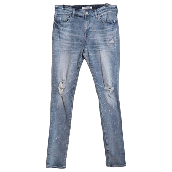 PacSun Stacked Skinny Jeans Medium Wash Distressed w Paint Splatter Men's 32x34 - Picture 1 of 14